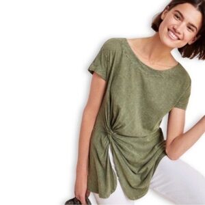 By Anthropologie Green Casual Round Neck Washed Knot Top Size XS